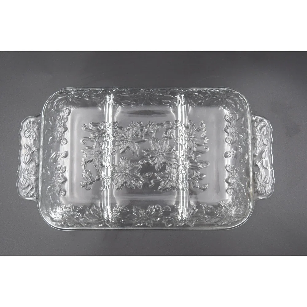 Vintage Relish Dish Unisex OS Clear Excellent Poinsettia Divided Glass Tray